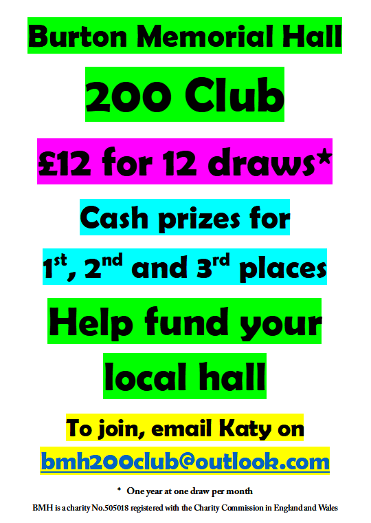 Burton Memorial Hall 200 Club poster