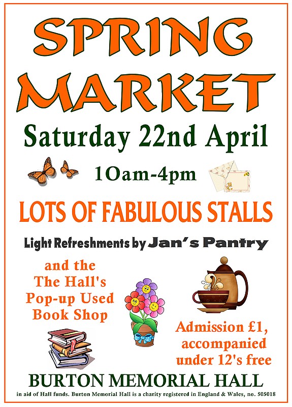 Burton Memorial Hall Spring Market Sat 22 April 2023