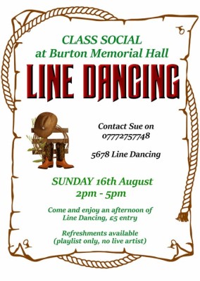 Line dancing groups social Sun 16th August 2026 at Burton Memorial Hall