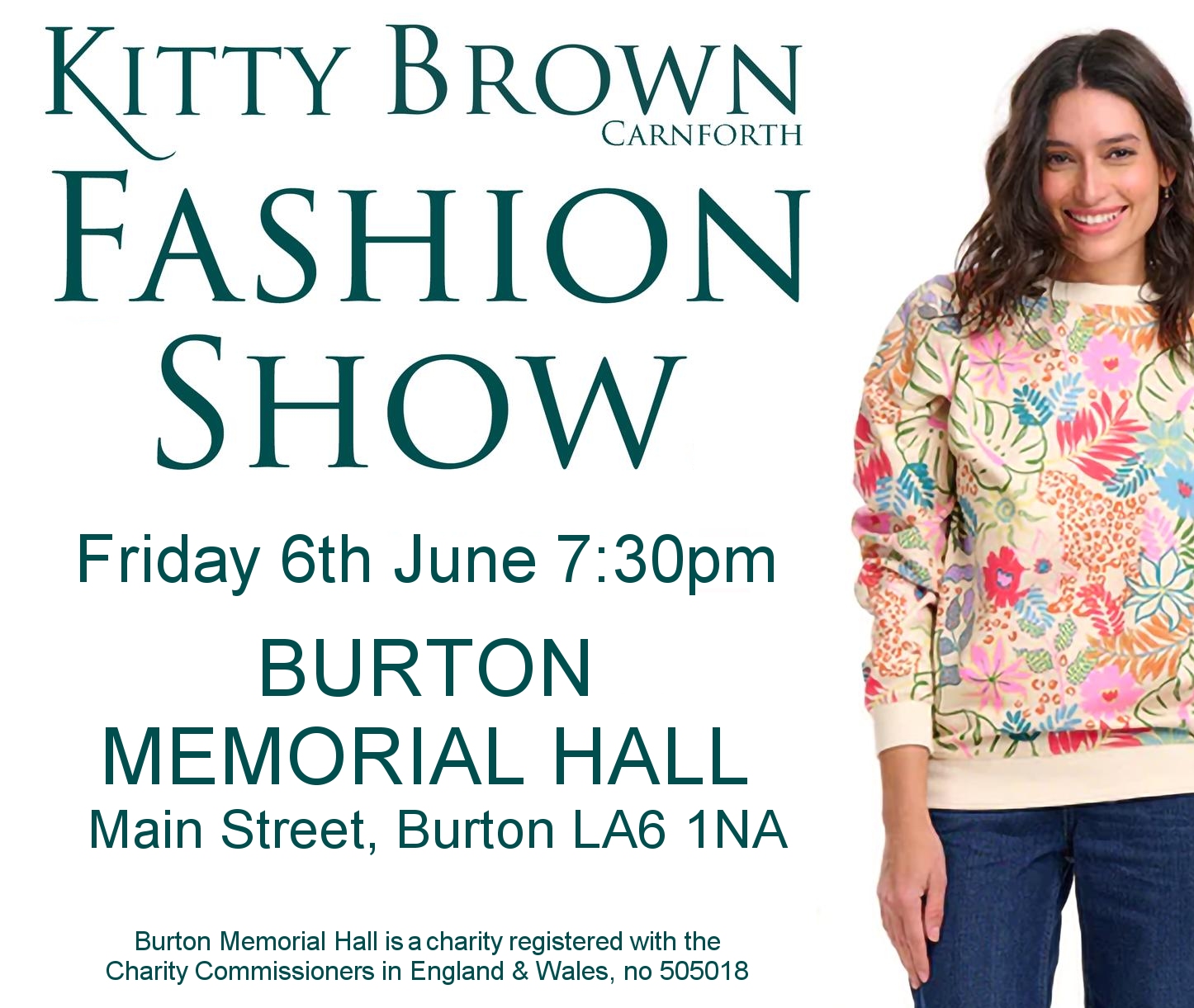 Kitty Brown Fashion Show at Burton Memorial Hall on Friday 6th June 2025 from 7pm.