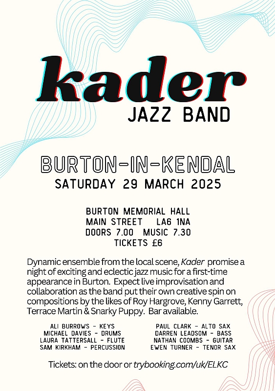 Kader Jazz at Burton Memorial Hall - Sat 29th March 7pm
