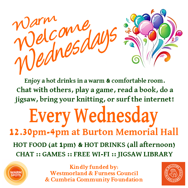 Warm Welcome Wednesdays at Burton Memorial Hall 12.30pm-4.00pm