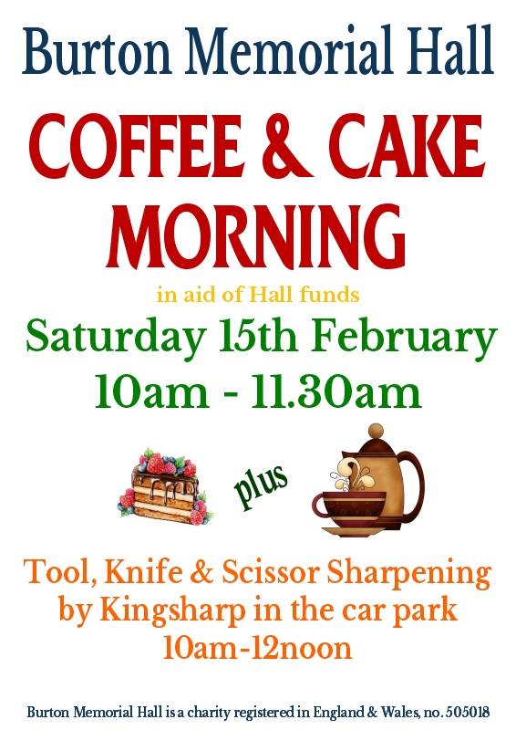 Burton Memorial Hall Coffee & Cake Morning Sat 15th Feb, 2025