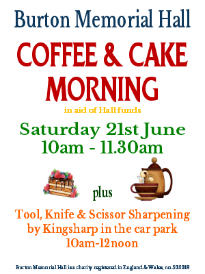 Coffee and cake morning Sat 21st June 2025