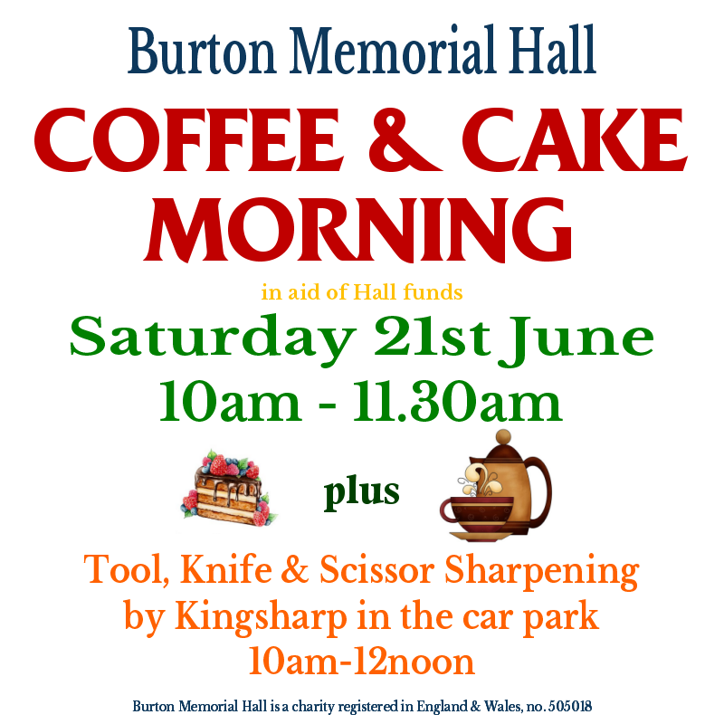 Coffee and cake morning Sat 21st June 2025