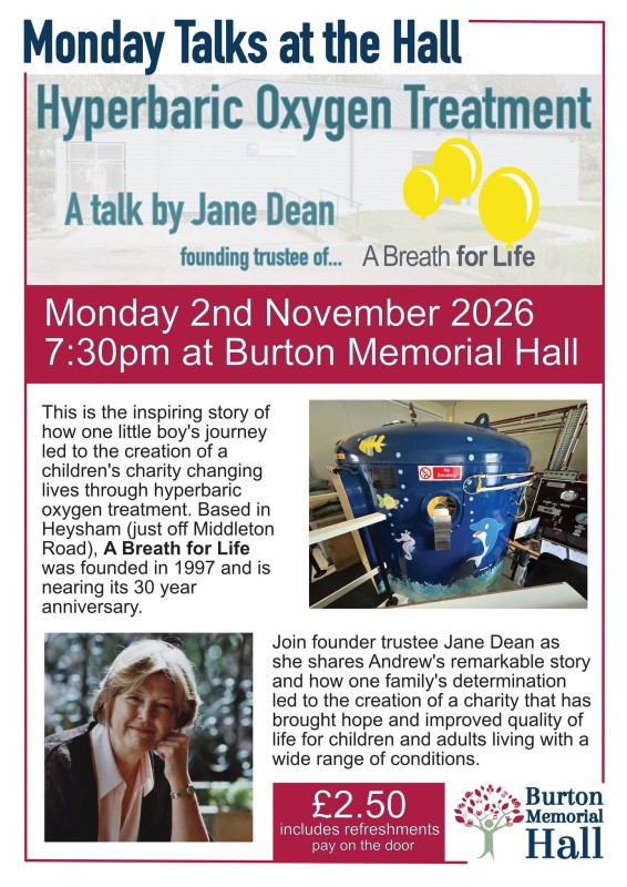 Monday Talks at BMH - A Breath For Life by Jane Dean 2nd Nov 2026
