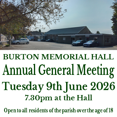 Notice for Burton Memorial Hall AGM Tues 9th June 2026