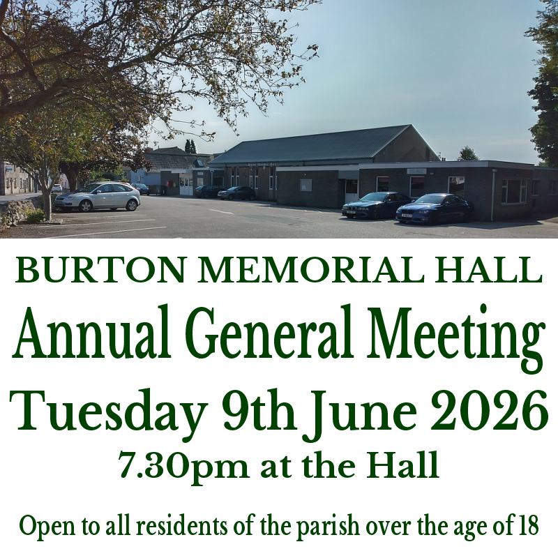 Notice for Burton Memorial Hall AGM Tues 9th June 2026