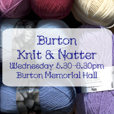 Knit and Natter at the Memorial Hall every Wednesday 6.30-8.30pm