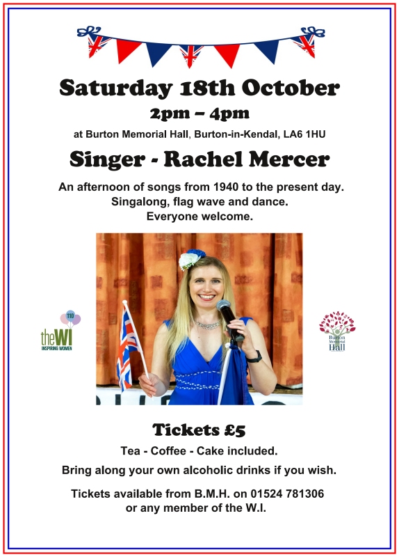 Afternoon of song with Rachel Mercer Sat 18th Oct 2025 2-4pm.