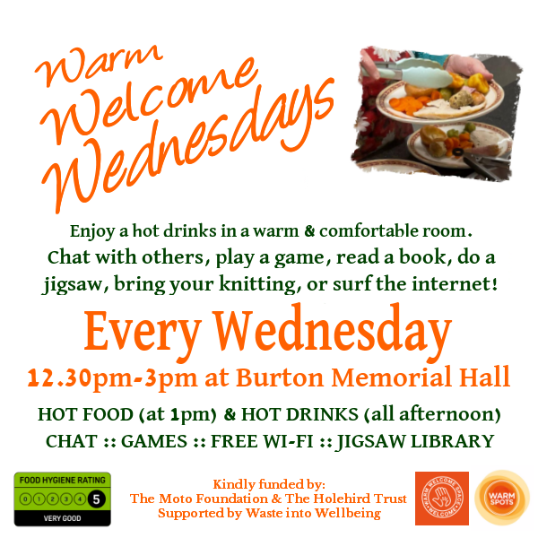 Warm Welcome Wednesday at Burton Memorial Hall 12:30-3pm