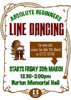 Line dancing at Burton Memorial Hall from Fri 20th Mar 2026